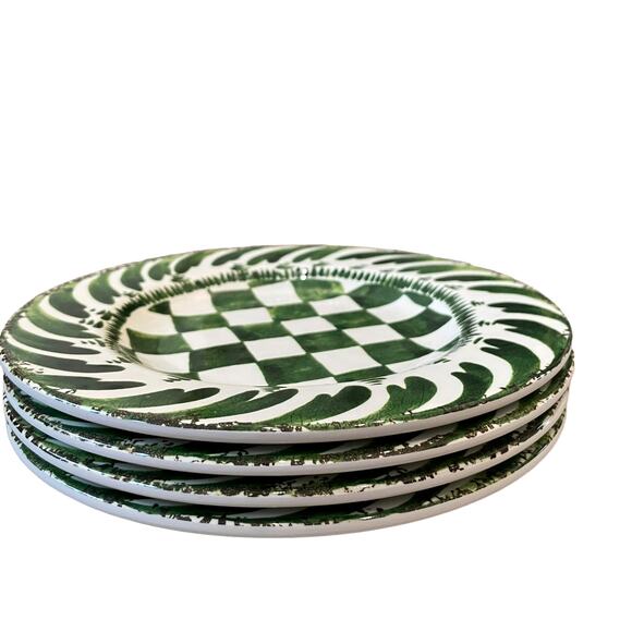 MIKASA Set of 4 Checkered Melamine 9" Salad Plates Summer Green Pop of Color NEW - Picture 5 of 9